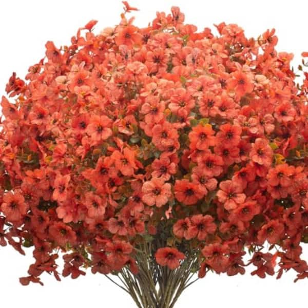 13.5 in. Fall Orange Red Artificial Fake Flowers, 16 Bundles Faux Silk Colorful Daisy Plants Indoor Outside Flower