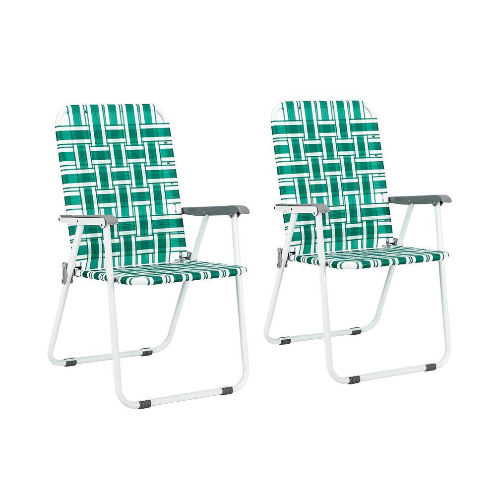 itapo 2-Piece Light Green Stripe Metal Folding Beach Chair S-G59308553 ...