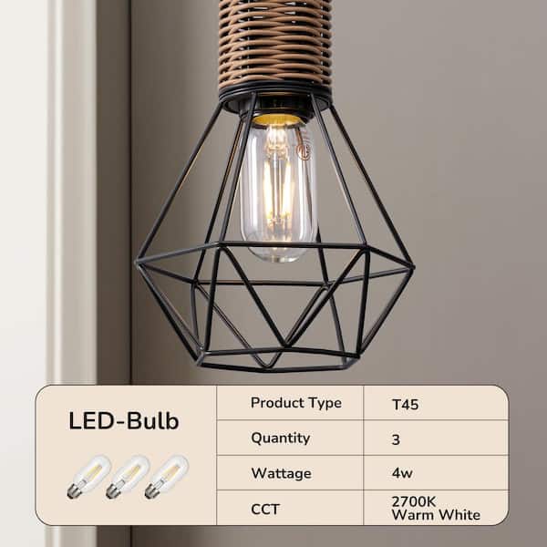 65 in. Black 3-Light LED Edison Bulbs Smart Dimmable Tripod Floor Lamp with Diamond-Shaped Cage for Bedroom