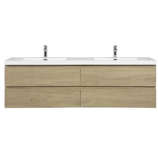 Boosicavelly 72 in. W x 20 in. D x 22 in. H Double Sink Floating Bath Vanity in Natural Oak with Glossy White Resin Top