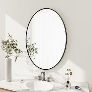 24 in. W x 36 in. H Oval Metal Framed Wall Bathroom Vanity Mirror Black