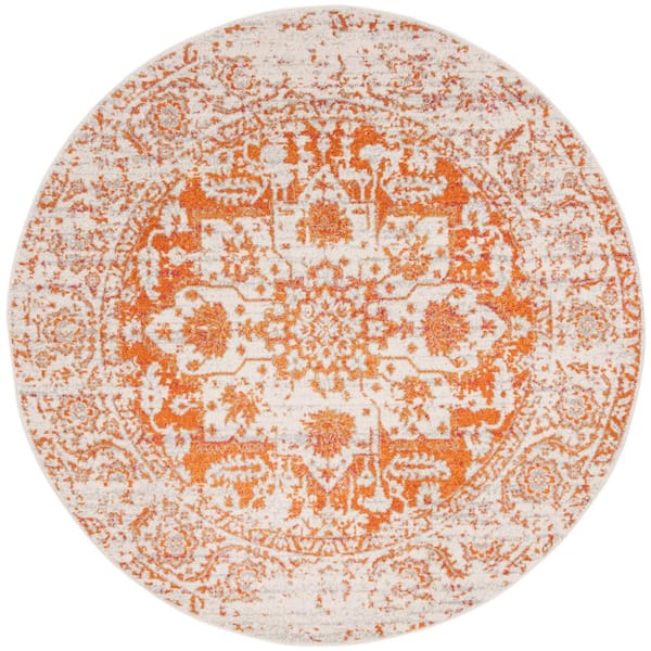 Madison Orange/Ivory 10 ft. x 10 ft. Distressed Border Round Area Rug