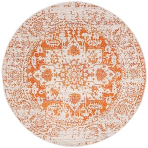 Madison Orange/Ivory 9 ft. x 9 ft. Geometric Border Floral Medallion Round Area Rug