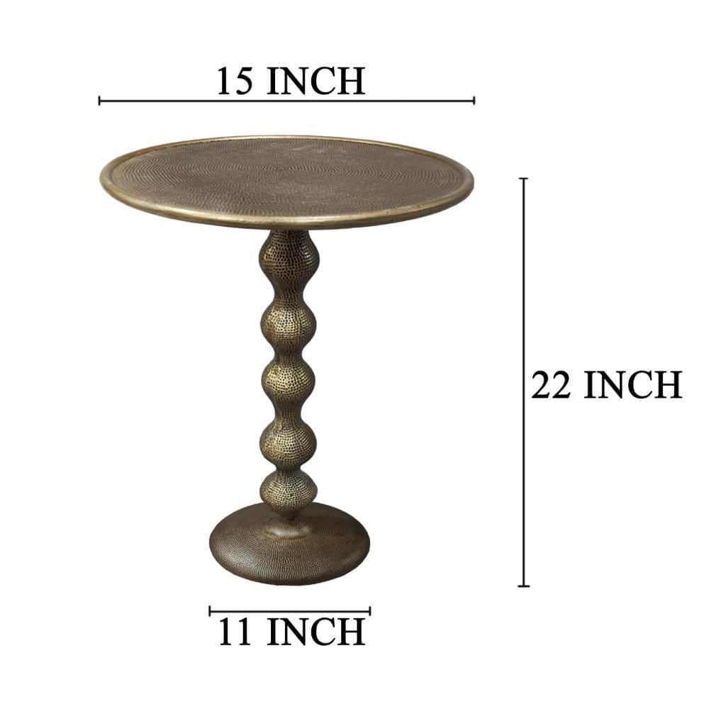 15 in. Brass Round Metal End/Side Table with Hammered Texture - thumbnail 6