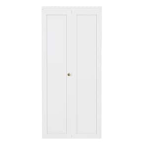 36 in. x 80 in. 1-Lite Panel Solid Core White Primed Composite MDF Closet Bi-fold Door with Golden Handle and Hardware