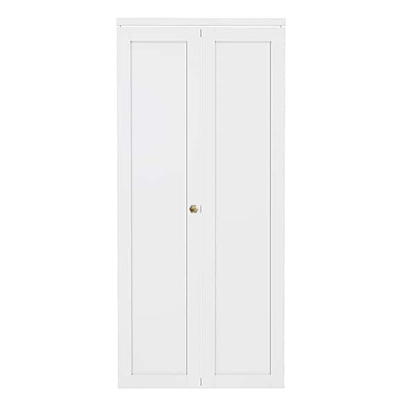ARK DESIGN 36 in. x 80 in. 1-Lite Panel Solid Core White Primed Composite MDF Closet Bi-fold Door with Golden Handle and Hardware