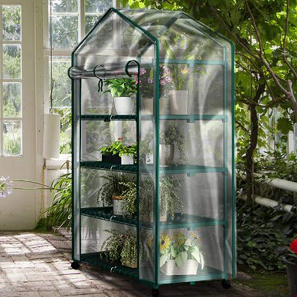 Compact 2x5ft Green Mini Greenhouse with PE Cover and Roll-Up Door