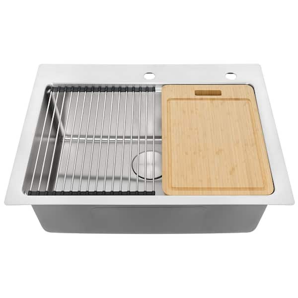 Renaro 28 in. Drop-in Single Bowl 16-Gauge Stainless Steel Stainless Steel Kitchen Sink with Accessories
