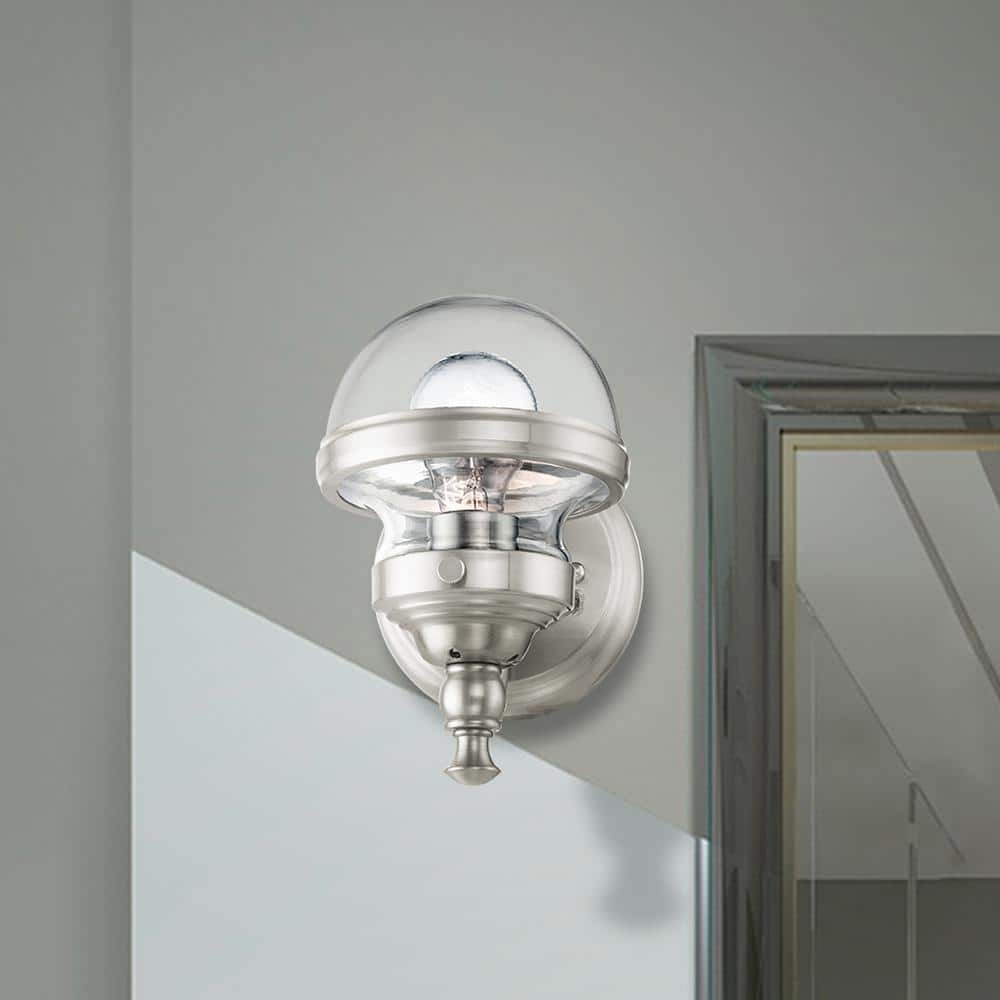 Oldwick Brushed Nickel Hand Blown Glass 1-Light Vanity Sconce