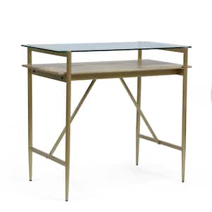Cody 36" Honey Brown and Gold Glass Top Desk