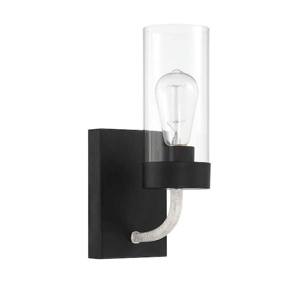 6.02 in. 1 Light Black Wall Sconce with Standard Shade No Bulbs Included