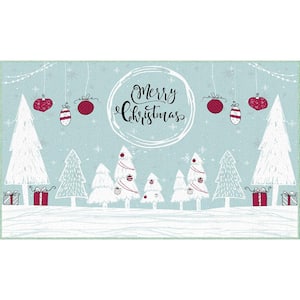 Merry Forest Light Blue 2 ft. x 3 ft. 4 in. Machine Washable Holiday Area Rug