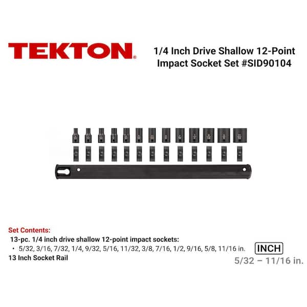 1/4 Inch Drive 12-Point Impact Socket Set with Rail, 13-Piece (5/32-11/16 in.)
