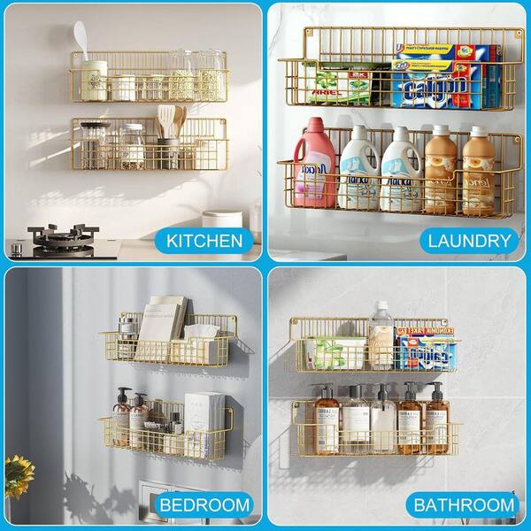 Whatseaso 14.57 in. (Pack-4) Metal Wall Mount Spice Rack in Gold