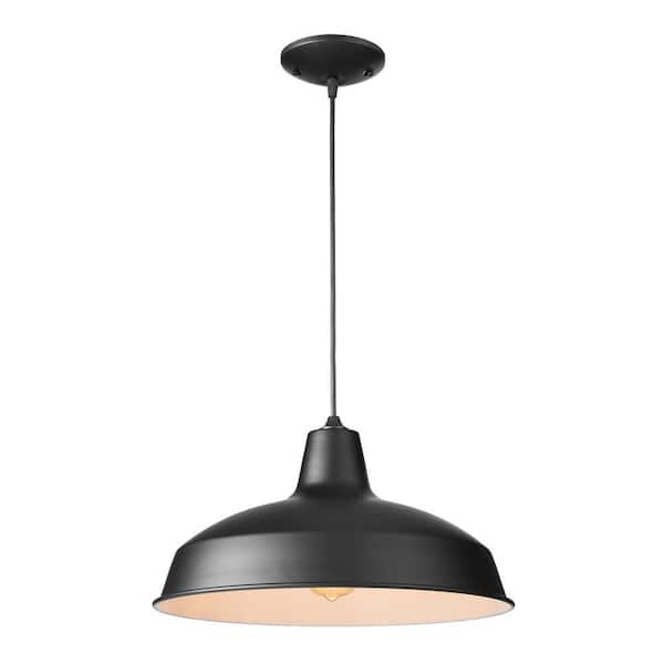 1-Light Black Warehouse Pendant Hanging Light with Metal Shade