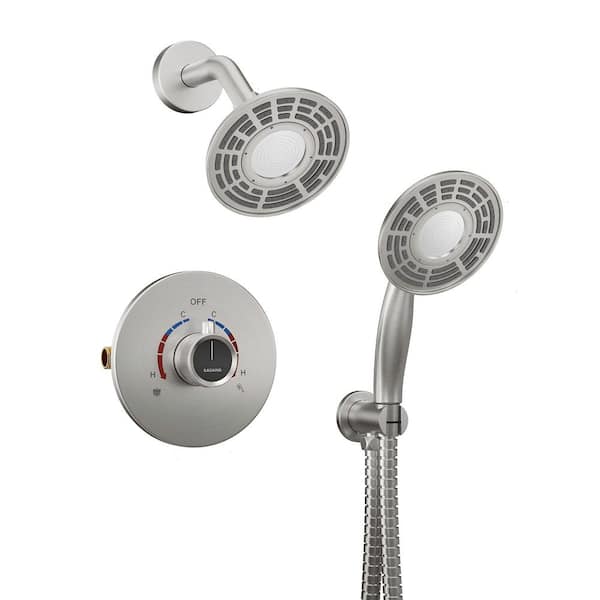 CASAINC 2-Spray 5 in. Dual Shower Head Wall Mounted Fixed and Handheld Shower Head 1.8 GPM in Brushed Nickel