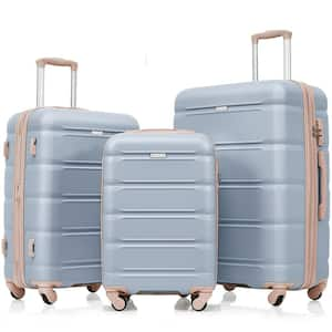 3-Piece Light Blue & Golden 20 in. 24 in. 28 in. Expandable ABS Hardshell Spinner Luggage Set, TSA Lock, USB Port  20in.