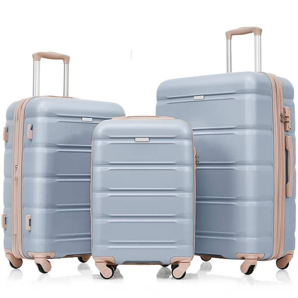 Merax 3-Piece Light Blue & Golden 20 in. 24 in. 28 in. Expandable ABS Hardshell Spinner Luggage Set, TSA Lock, USB Port  20in.