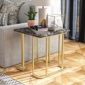 Pasadina 23.63 in. Gold Coating and Black Rectangular Faux Marble Top End Table