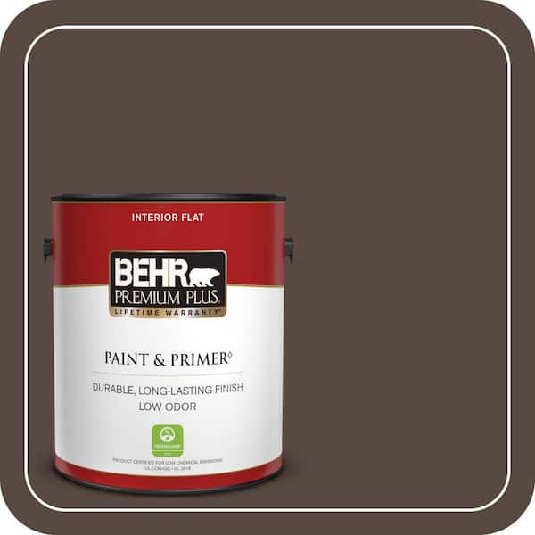 BEHR PREMIUM PLUS 1 gal. #780B-7 Bison Brown Flat Low Odor Interior Paint & Primer