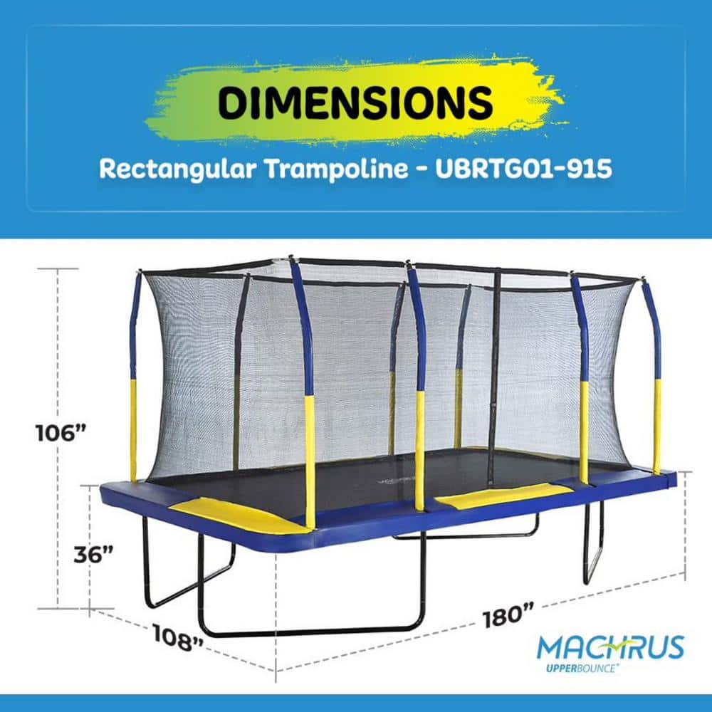 Rectangular Black Steel Trampoline with Enclosure Net