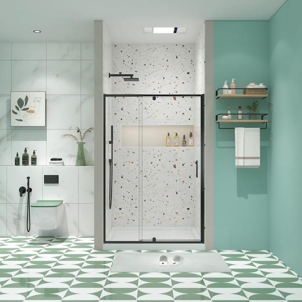 Boosicavelly 60 in. W x 71 in. H Pivot Semi-Frameless Shower Door in Matte Black Finish with Tempered Glass
