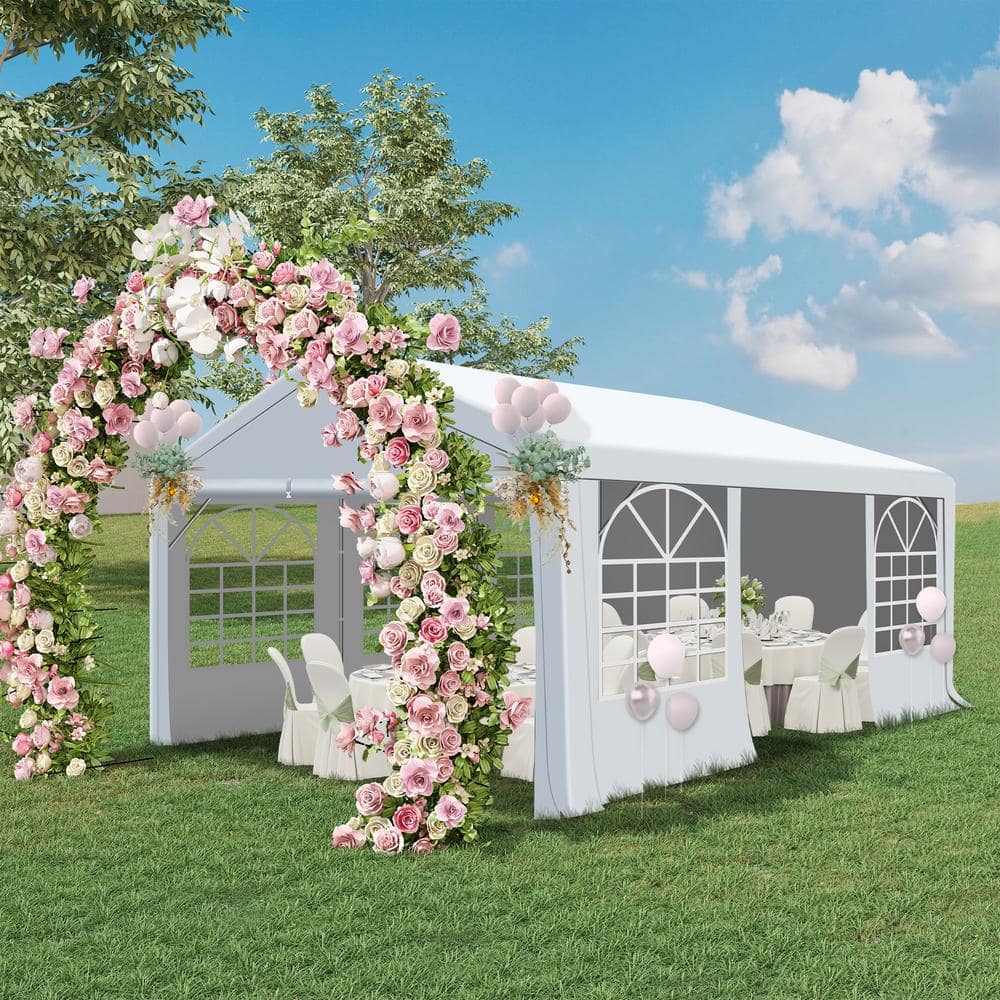 Large White Galvanized Steel Outdoor Party Tent with Removable Sidewalls