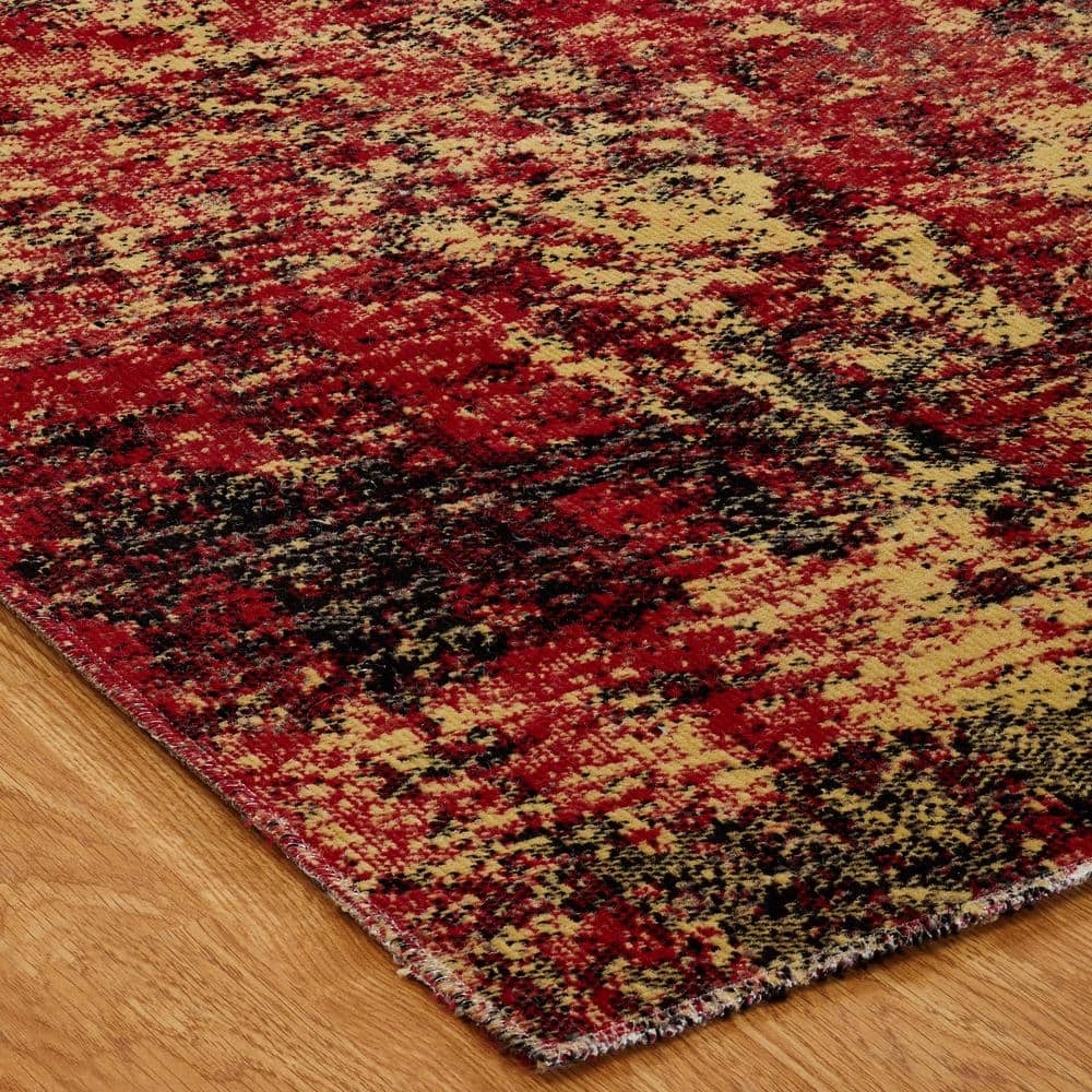 Red and Yellow Abstract Rectangular Viscose Area Rug