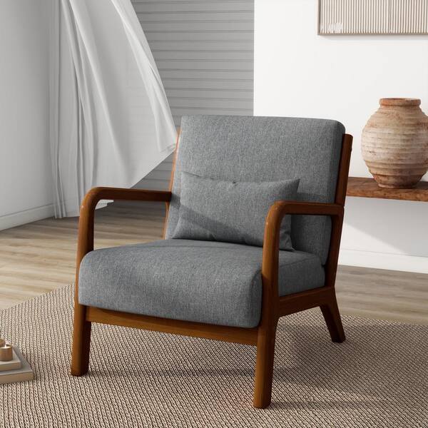 グレーのモダンチェア Uixe Mid-Century Gray Linen Upholstered Accent Arm Chair