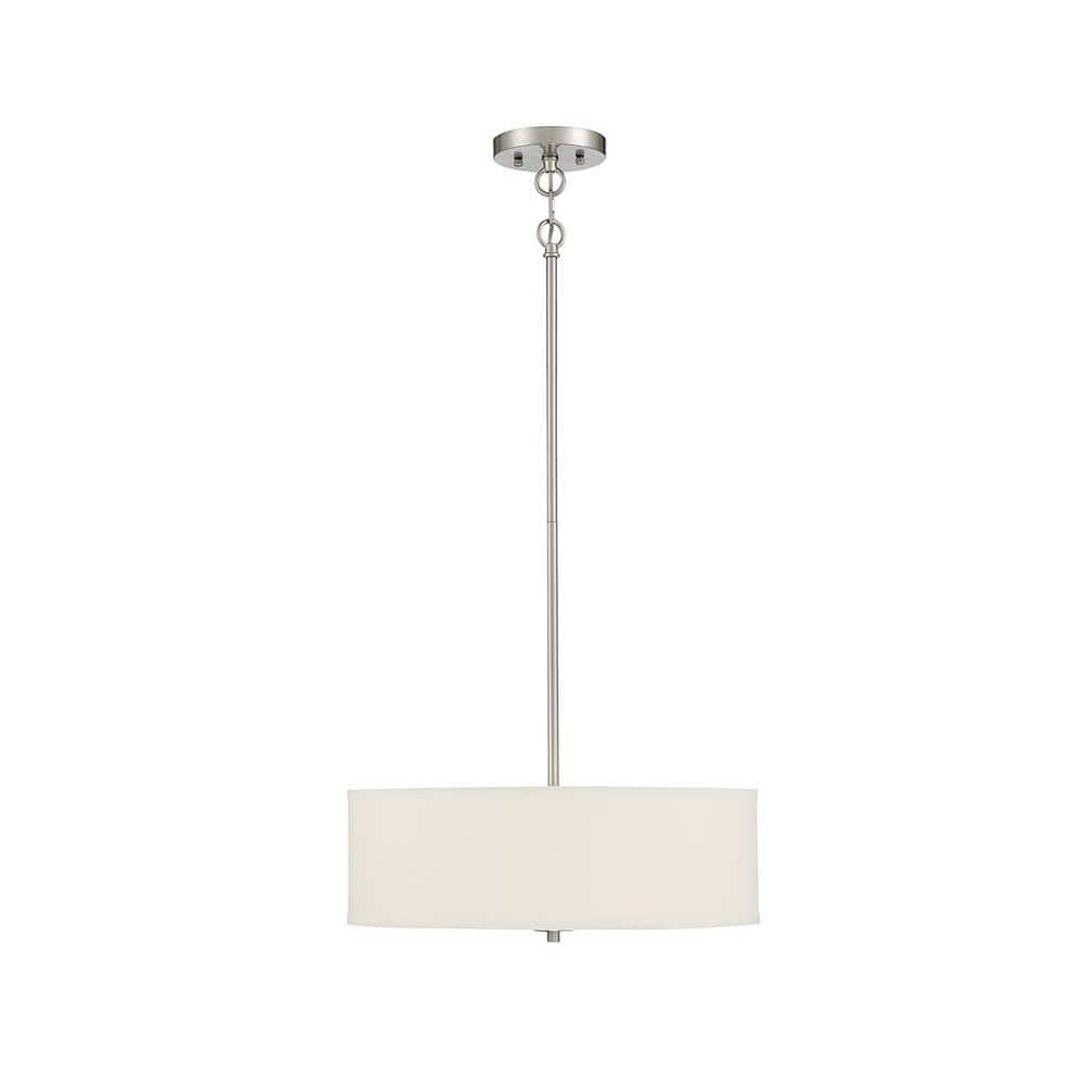 Elegant Brushed Nickel Drum Pendant with White Fabric Shade