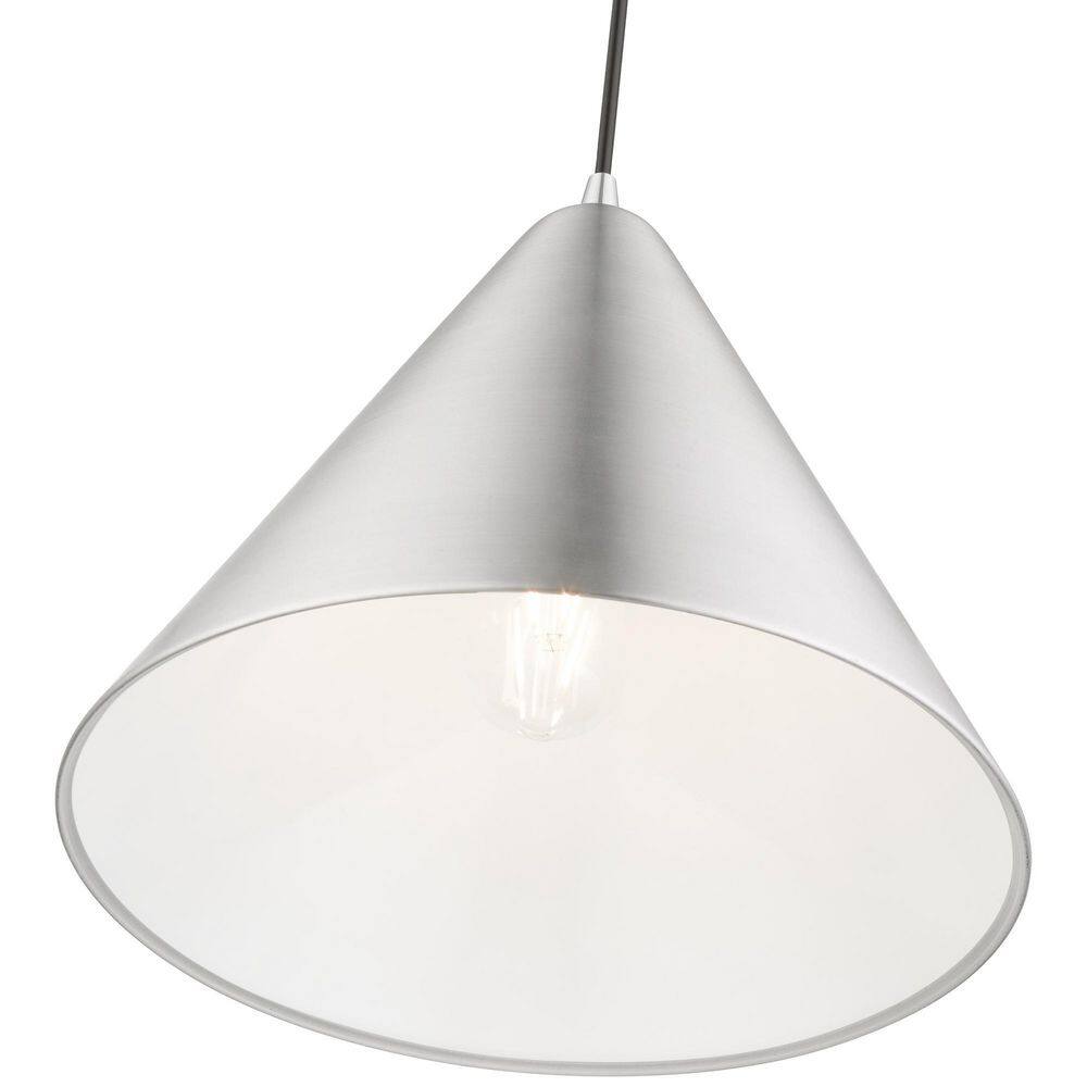 Dulce Brushed Aluminum Pendant with Shiny White Interior, 14" Shade