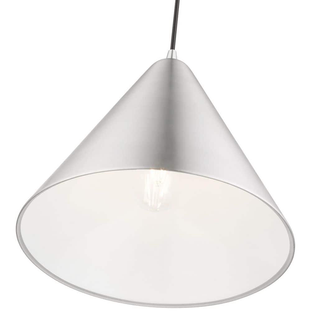 Dulce Brushed Aluminum Pendant with Shiny White Interior, 14" Shade