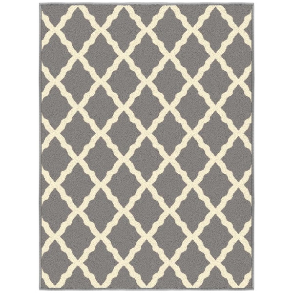 Glamour Collection Non-Slip Rubberback Moroccan Trellis Design 2x3 Indoor Entryway Mat, 2 ft. 3 in. x 3 ft., Gray