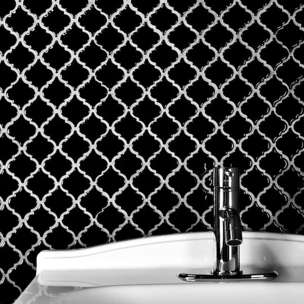 Hudson Tangier Glossy Black 12 in. x 12 in. Porcelain Floor and Wall Mosaic Tile (11.0 sq. ft./Case)