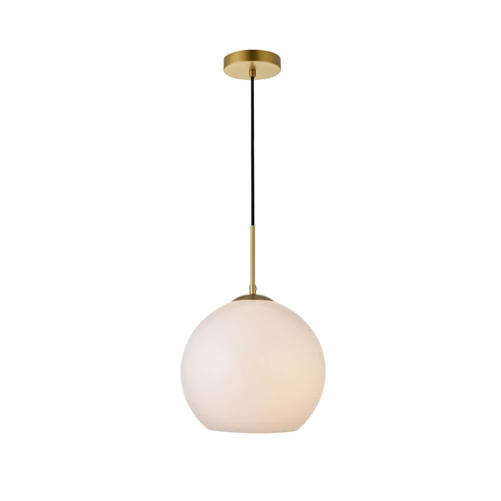 Timeless Home Blake 1-Light Brass Pendant with 11.8 in. W x 10.6 in. H Fros