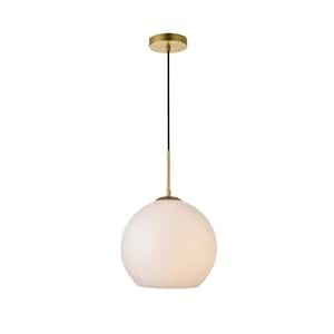 Timeless Home Blake 1-Light Brass Pendant with 11.8 in. W x 10.6 in. H Frosted Glass Shade