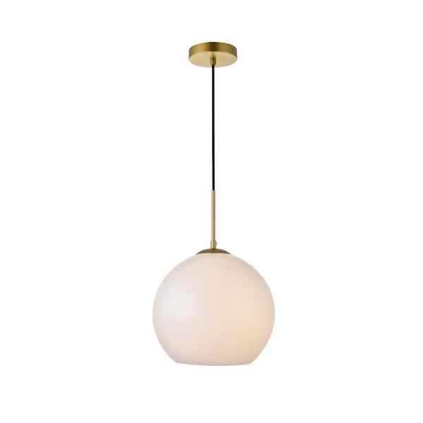 Unbranded Timeless Home Blake 1-Light Brass Pendant with 11.8 in. W x 10.6 in. H Frosted Glass Shade