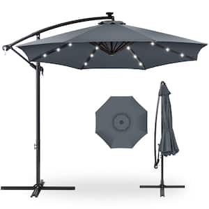 10 ft. Cantilever Solar LED Offset Patio Umbrella with Adjustable Tilt in Slate