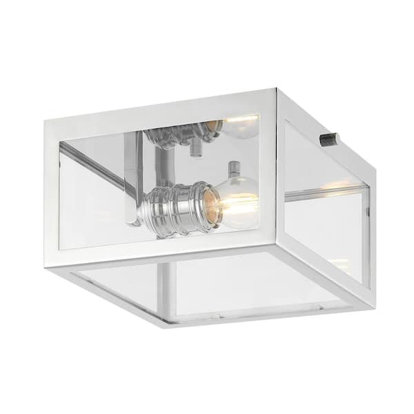 Eleanor 8 in. 1-Light Farmhouse Industrial Square Iron/Glass Case LED Flush Mount, Chrome