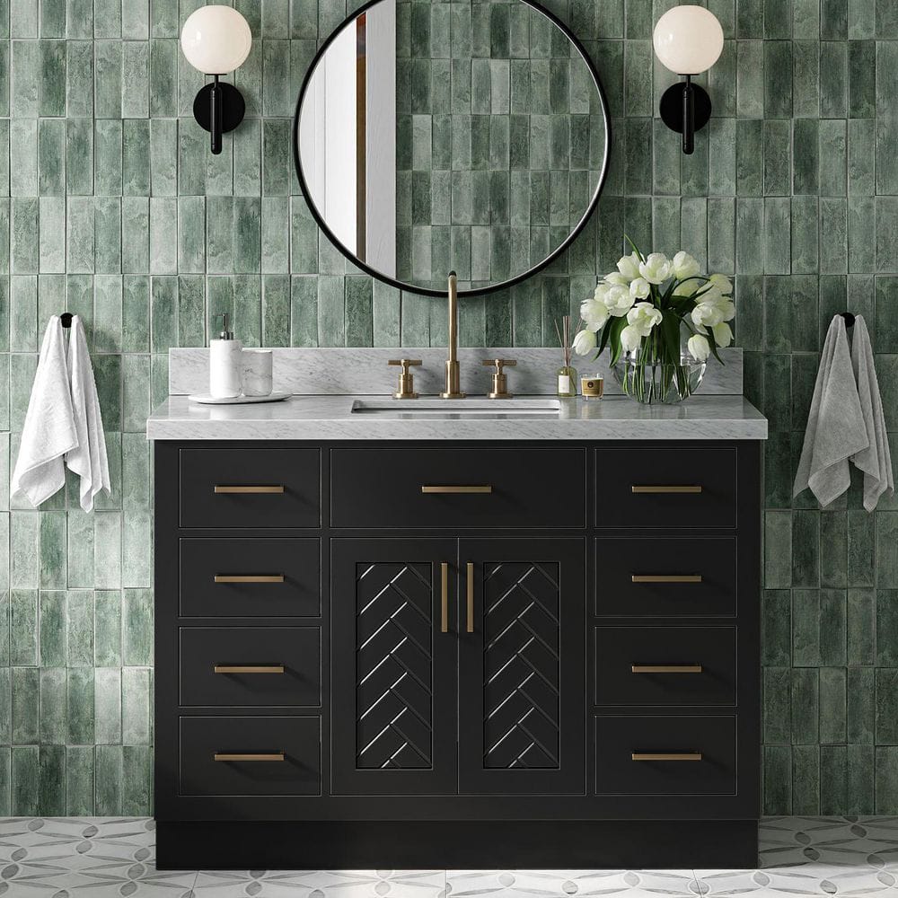 Herringbone 48 in. Single Sink Freestanding Bath Vanity in Black with and Carrara Marble Top price history on PriceWatchPro