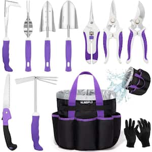 24-Pieces Heavy Duty Garden Tool Set with Detachable Storage Bag, Succulent Tool Set, Weeder in Purple