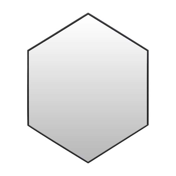 24 in. W x 30 in. H Modern Hexagon Metal Framed Wall Mounted Bathroom Vanity Mirror in Black