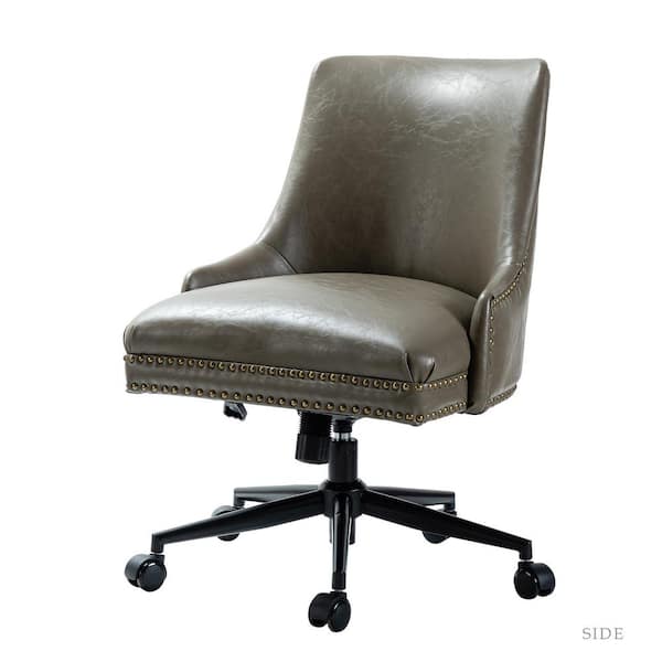JAYDEN CREATION Taurino Contemporary Grey Leather Swivel Height-adjustable Task Chair with Nailhead Trim