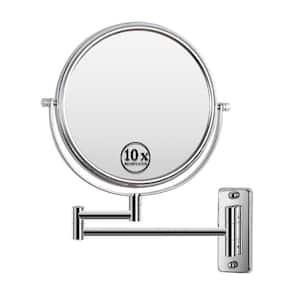 8 in. W x 8 in. H Round Framed Chrome Mirror 360° Swivel with Extension Arm Height Adjustable, 1X/10X Magnification