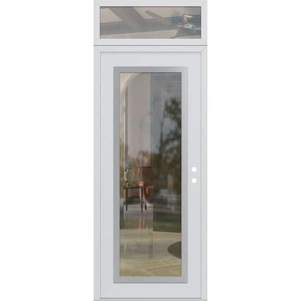 C1 36 in. x 96 in. Silver P Left-Hand/Inswing Clear Glass White/White Transom Steel Prehung Front Door