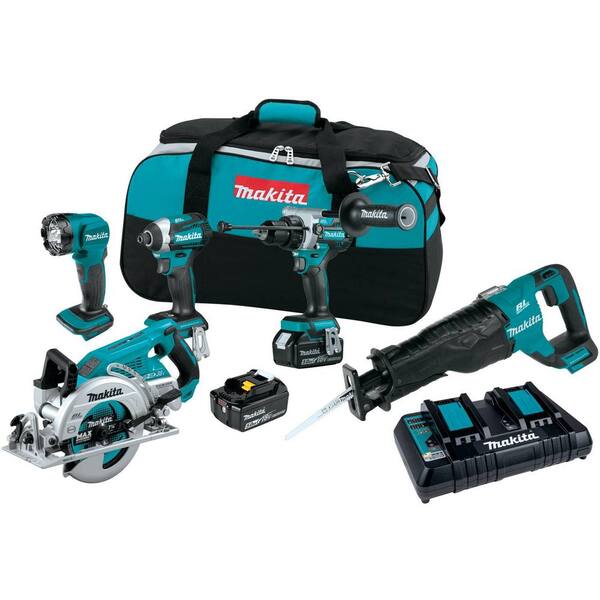 Makita 18V 5.0 Ah LXT Lithium-Ion Brushless Cordless Combo Kit and 18V LXT Variable Speed Oscillating Multi-Tool