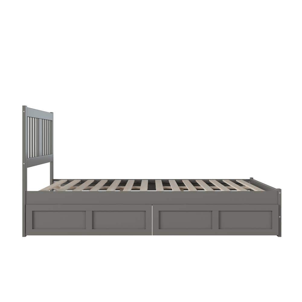 Gray Wood Queen Bed with Storage Drawers and Slats