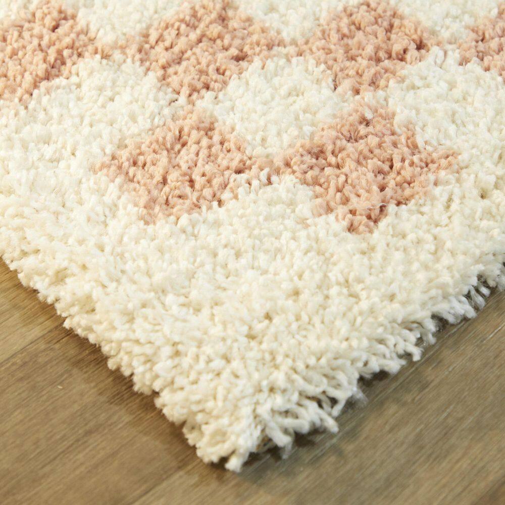 Pink and White Checkered Square Shag Kids' Rug