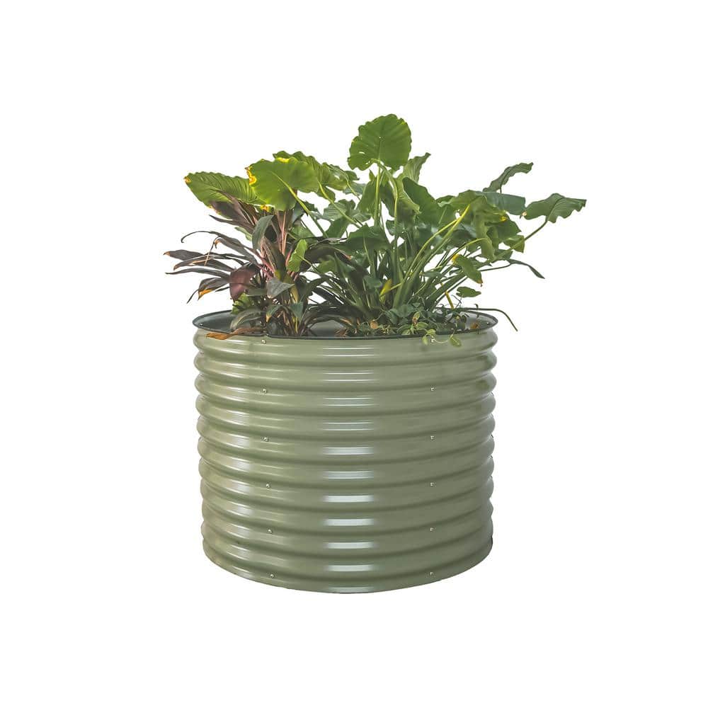 Olive Green 32" Tall Round Metal Outdoor Raised Garden Bed