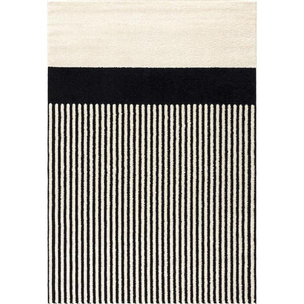 Abani Nordic Cream/Black 8 ft. x 10 ft. Black Lines Color Block Area Rug